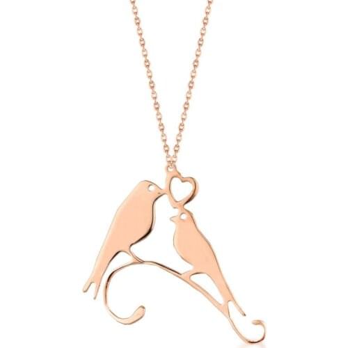 Women Double Birds Model With Heart Silver Rose Neklaces Animal Women Accessories 925K Silver Women For Gifts