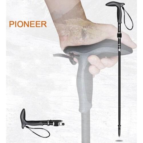 Pioneer 1 Pcs Ultralight Carbon Fibre Outdoor Hiking Sticks Black 5 Sections Foldable Portable T-shape Handle Trekking Pole