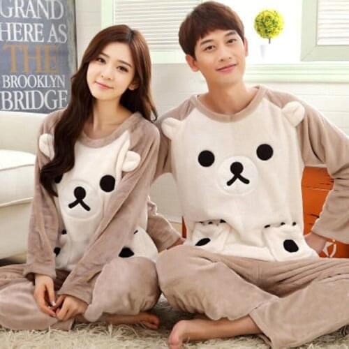 Pajamas for Women Flannel Couple Cartoon Sleepwear Thickening and Velvet Coral Fleece Nightie Strawberry Pajama Set Pajamas