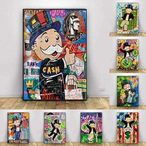Graffiti Poster Artwork Monopoly Canvas Posters and Prints Rich Man Street Wall Art Painting Pictures for Modern Living Room