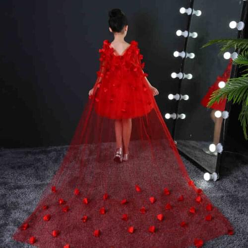 Long trailing Flower Girls Dresses For Wedding Gowns Bead Appliques Lace Girl Birthday Dress Tulle Pageant Party Dresses