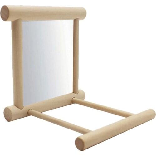 Bird Mirror With Perch Bird Perch Mirror Toy Stand Bird Toy For Parrot Parakeets Cockatiels Cage Accessories Wooden Bird Toy