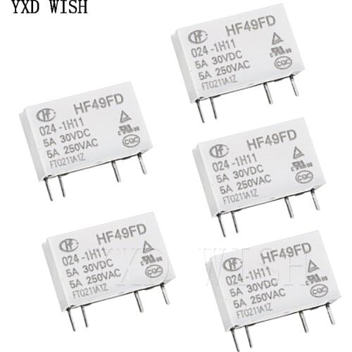 5pcs HF49FD HF49FD-005-1H11 HF49FD-012-1H11 HF49FD-024-1H11 Relay HF49FD-005 012 024 1H11 4Pin 5A Relays DC 5V 12V 24V