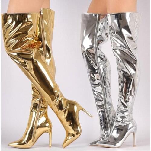 Stage Costume Women Silver/Gold/Black High Boots High-Heeled Shoes Nightclub Dj Wear Pole Jazz Dance Performance Shoes DNV14381