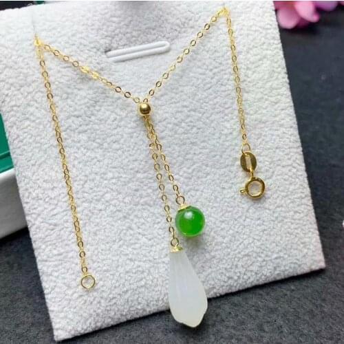 SHILOVEM 18k yellow gold natural White Jasper pendants none necklace classic wholesale Fine women new gift 8*16mm myme08162hby