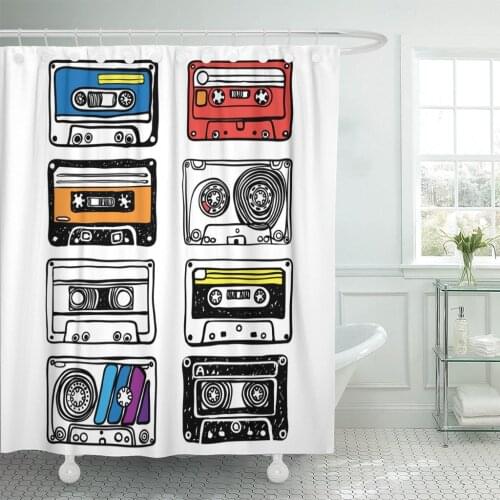 Tape Cassette Retro Audio Record Music Shower Curtain Waterproof Polyester Fabric 60 x 72 inches Set with Hooks