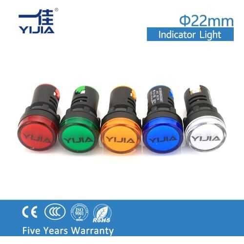 YIJIA 22mm 12V 24V 110V 220V AC DC LED Indicator Light Pilot Signal Lamp RED YELLOW GREEN AD16-22DS