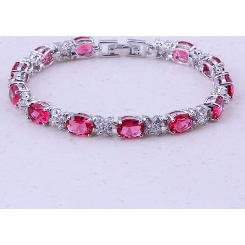 Fascinating Red Crystal Cubic Zircon Charm Bracelets 18cm Silver Color Fashion Jewelry Women Optimal Jewelry D0034
