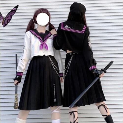 Butterfly & Net Original Design Cool Japanese Womens JK Uniform: Long Sleeves Sailor Collar Blouse Shirt + Pleated Skirt