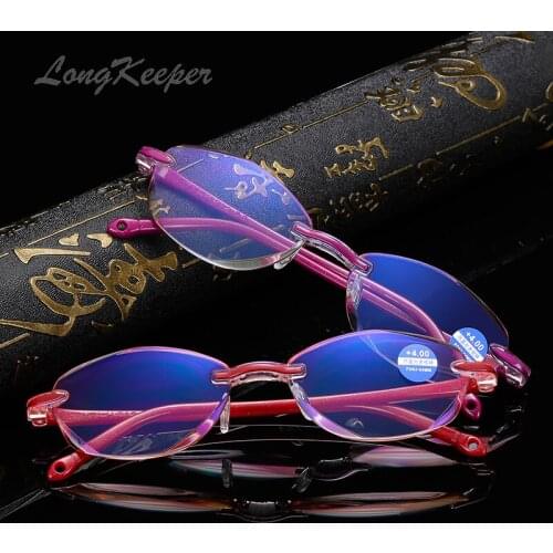Rimless Reading Glasses Women Rhinestone Clear Eyeglasses Ladies Presbyopic Eye Glasses +1.0+1.5+2.0+2.5+3.0+3.5+4.0