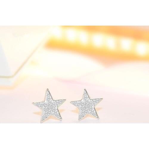 925 Sterling Silver Crystal Star Charm Piercing Stud Earring For Women Girls Jewelry Pendientes Accessories eh752