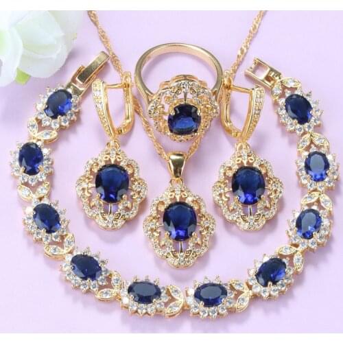 2021 African Jewelry Sets Blue Zirconia Wedding Accessories Earrings And Dangle Necklace Sets For Women Gift