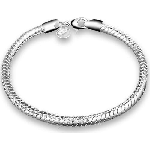 1Pcs Fashion Womens Pretty 3mm 925 Sterling Silver Snake Chain Bangle Bracelet Holiday Gifts