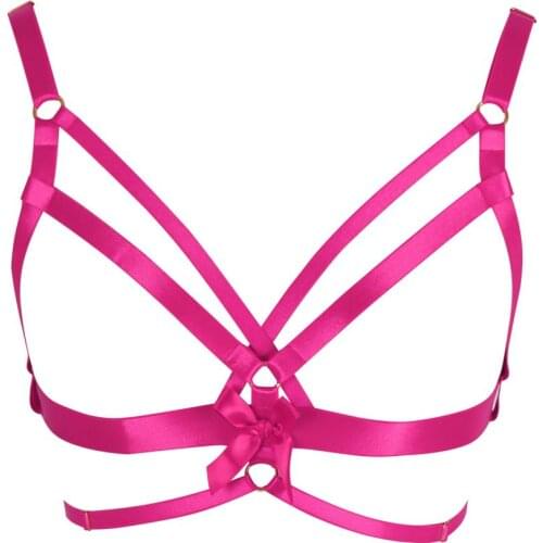Pink Bow-Knot Crop Tops Girl Strappy Belt Elastic Night Club Hollow Out Adjust Lingerie Bustier Suspender Harajuku Harness Bra
