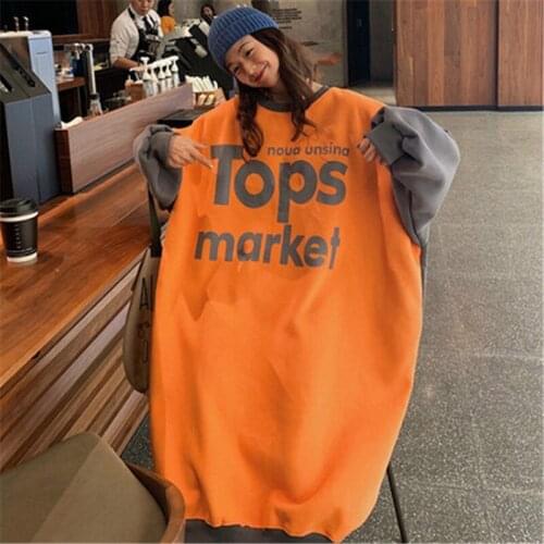 Women Dress Sweatshirt Oversized Thicken Long Hoodie Clothes Autumn Winter Casual Loose Letters Plus Size Robe Vestido De Mujer