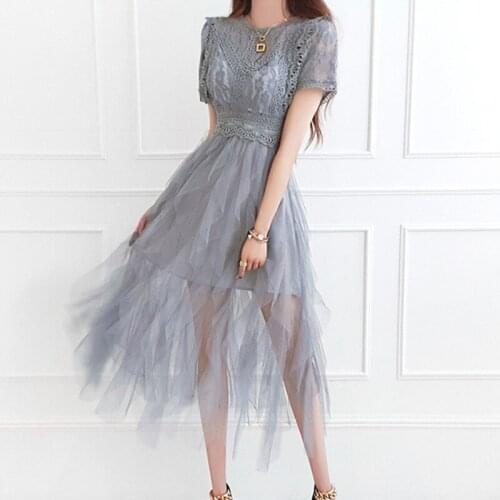 New Floral Print Ruffles 2021 Summer Women V Neck Elastic Waist Lace Up Slim Chiffon Long Beach Holiday A Line Dresses Vestidos
