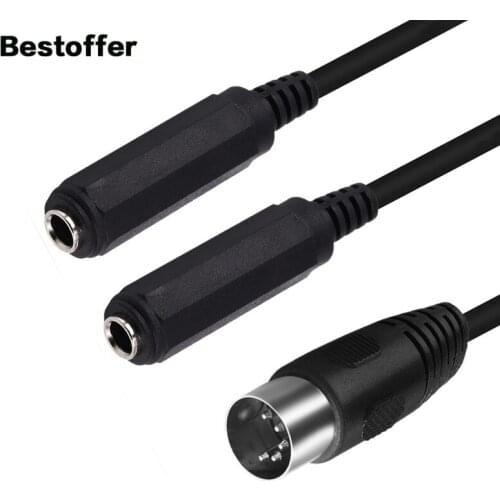1m MIDI DIN 5 Pin Male to 2* 6.35mm 1/4" TS/TRS Female Adapter Cable