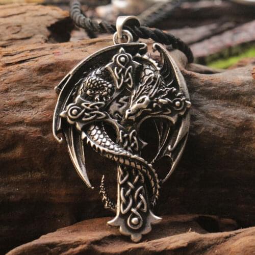 1pcs Fashion celt dragon pendant men cross necklace, dragon necklace, wing necklace, guardian cross, religious cross jewelry