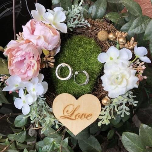 1pcs Discount Rustic flower Engagement Anniversary Wedding party photo booth Custom name ring holder bearer cushion pillow
