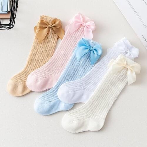 10pair/lot Spring Summer Bow Baby Children Thin Long Tube Anti-mosquito Sock Spanish Style Toddler Socks Girls Boys 0-2 Years