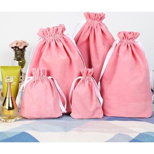 10pcs/lot Sweet Pink/Grey Thicken Velvet Drawstring Bags Pouches Christmas Wedding Jewelry Candy Party Gift Display Packing Bags