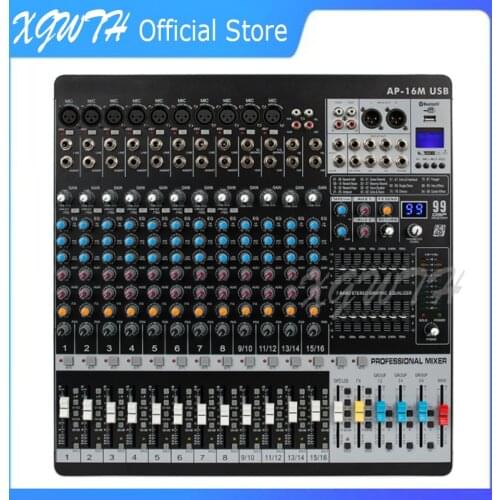 16 Channel Audio Mixer Sound Mixing Console with Bluetooth USB 7-Band Equalizer 99 DSP Digital Effect 48V Studio DJ Equipment