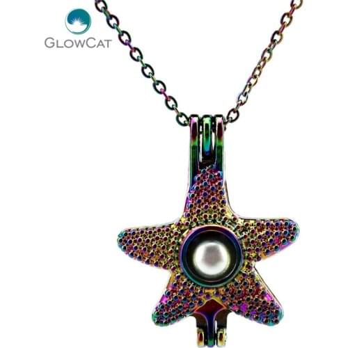 C306 COLORS Beach Starfish bead cage Necklace Pendant Aroma Essential Oil Diffuser Locket Necklace