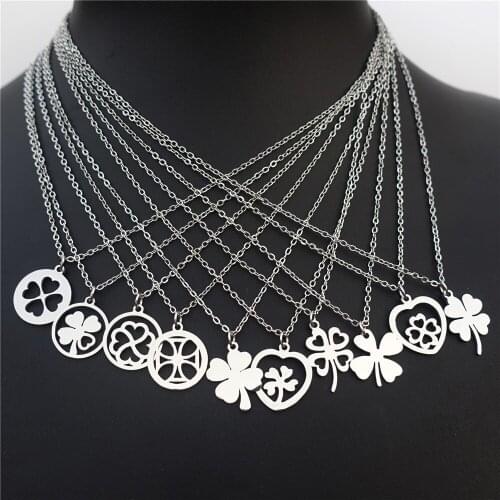 Stainless Steel Necklace Four Leaf Clover Pendant Women Girls Fashion Plant Jewelry Gift