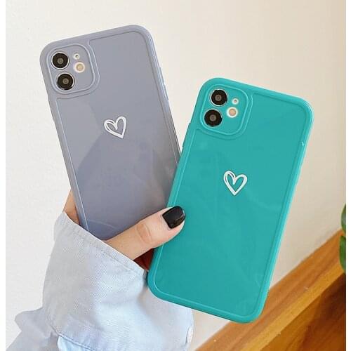 Love Heart Shockproof Phone Case For iPhone 12 Pro 11 Pro Max X XR XS Max 7 8 Plus Candy Color Lens Protection Soft Back Cover