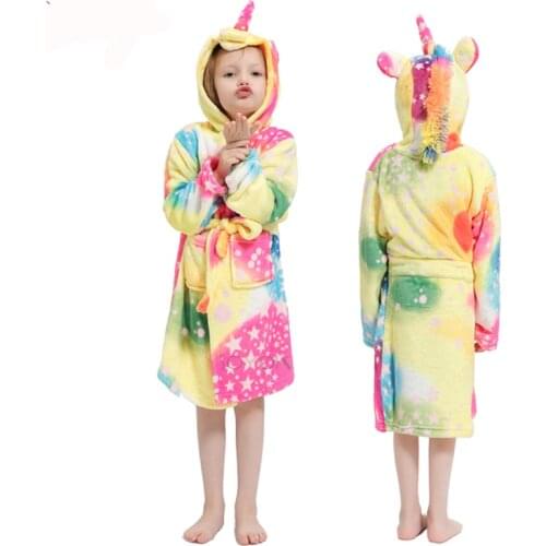 Children Bathrobes Kids Sleepwear Star Rainbow Childrens Cloth Unicorn Hooded Bath Robe Animal For Boys Girls Pajamas Nightgown