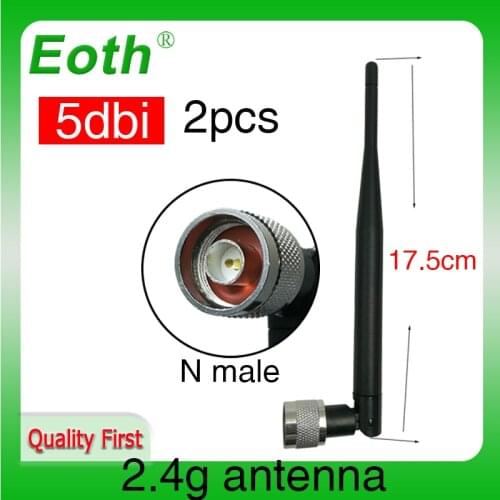 2pcs/lot 2.4GHz 5dBi Omni WIFI Antenna N male for Wireless Router 45cm 2.4G wifi antenna connector Omnidirectional 2.4 GHz