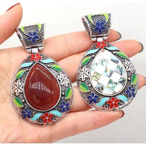 Ethnic Cloisonne Pendant Natural Stone Crystal Agates Shell Charms Vintage Bohemian Jewelry for Women DIY Necklace Making Gift