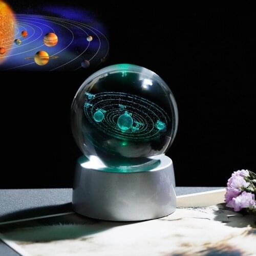 Hot Crystal Solar System Gift Ball with Chargeable Colorful LED Base Glass Planets Ball Party Favors Present Gift for Astrophile