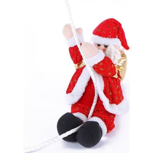 Christmas Tree Pendant Ornament Novelty Santa Claus Climbing Rope Plush Doll Toy for Xmas Home Party Wall Showcase Decoration