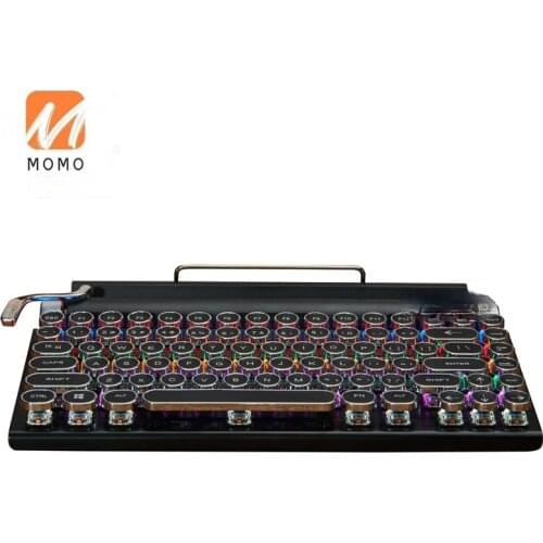 Punk Round Retro Keycap Backlit USB Wired Gaming Keyboard Mechanic In Office Home Gaming