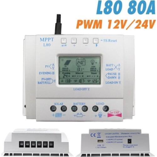 Solar Charge Controller LCD Display USB 80A 12V/24V L80 SControllers Light Timer Control Solar Cell Panel Charger Regulator