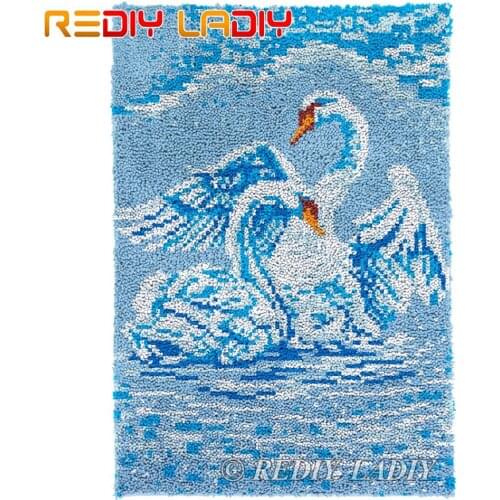 Latch Hook Rug Chunky Yarn Tapestry Kits DIY Carpet Rug Swan Lovers Knitted Floor Mat Crocheting Cushion Arts & Crafts 61*87cm