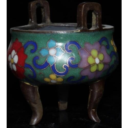 Hand-made cloisonne two-ear three-foot censer