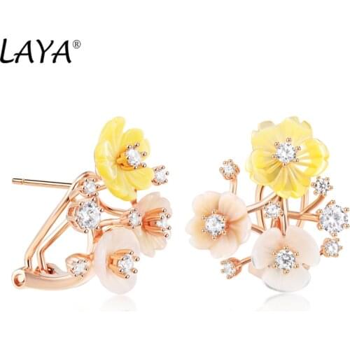Laya Earrings For Women High Quality Zircon Natural Shell Flower 925 Sterling Silver Drop Earrings Fine Jewelry 2021 Trend
