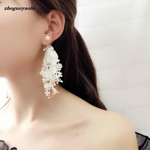 Fashion Boho Rhinestone Pendant Tassel Earring Vintage Handmade Long Lace Earring Bohemia Drop Earring For Women Jewelry