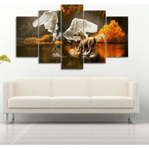 Modular Canvas Painting Frame HD Prints Scenery Posters 5 Panels Marvelous Horses Pictures Wall Art Home Decor For Living Room