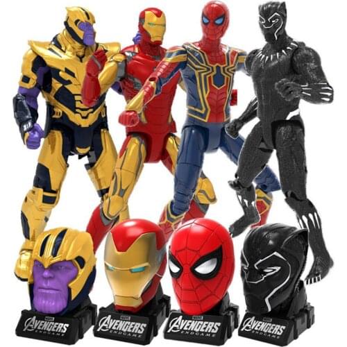 Hasbro Avengers Super Hero Iron Man Thanos Black Panther Spider Man Movable Joint Statue Model Toys Birthday Gift 17cm