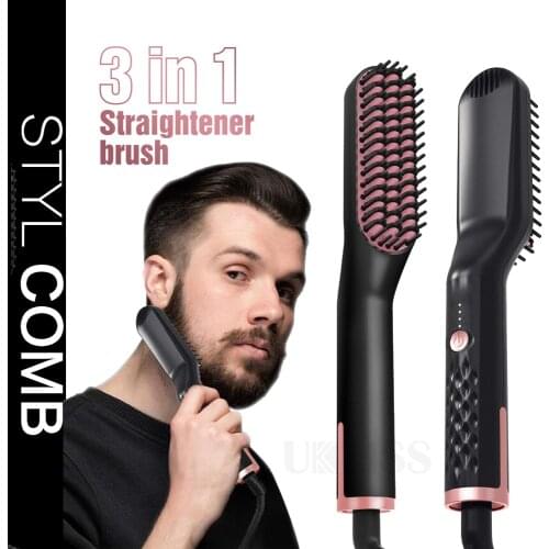 UKLISS Beard Straightener Brush Multifunctional Straighteners Heated Hair Brush Curling Iron Ionic Beard Straightening Comb