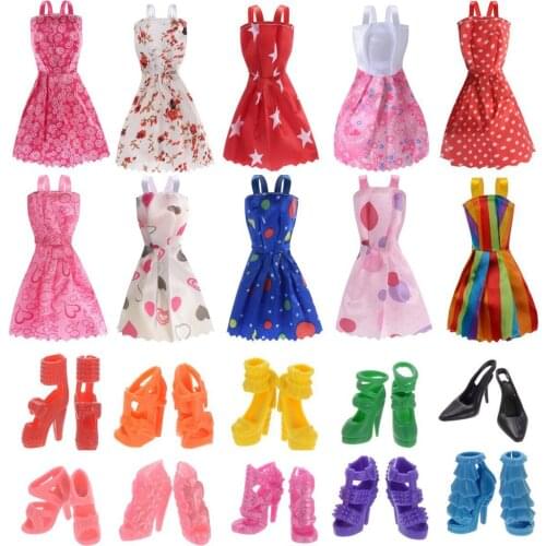 For Original Bar bie Accessories 10 Pack Doll Clothes Party Gown Outfits With 10 Pairs Doll Shoes for American Gir Doll Toys