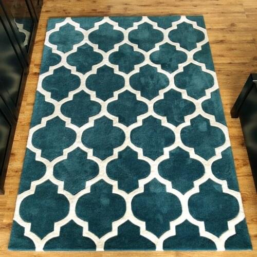 Moroccan Trellis Design Area Rug, blue traditional lattice living room carpet ,Modern Design Perfect for Any Floor