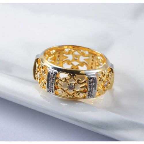 2020 New Ladies Gold Hollow Ring With Transparent Zircon Fashion Engagement Party Ring Couple Anniversary Gift For Girlfriend