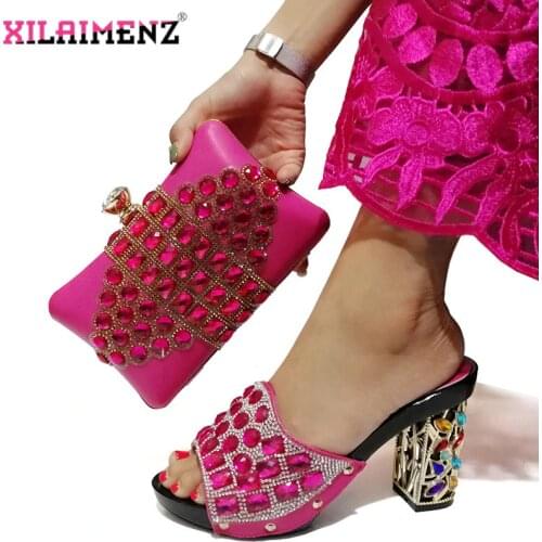 New Coming Matching Shoes and Bag Set In Heels Matching Shoes and Bag Set for Nigerian Party Shoes and Bag Set in Fuchsia