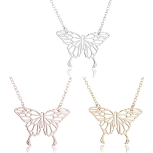 Stainless Steel Necklace Hollow Butterfly Pendant with Necklace Chain Length 45cm Jewelry Suitable for Ladies and Girls