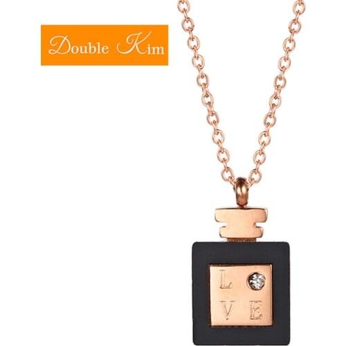 LOVE Perfume Bottle Pendant Necklace Titanium Stainless Steel Chain Necklace Rose Gold Color Trendy Fashion Women Jewelry Gift