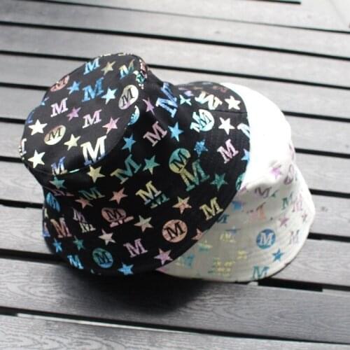 2021 New Bucket Hat for Women Colorful Letters Stars Cotton Sun Hats for Men Fishing Hats Sun Protection Black White Summer Hats